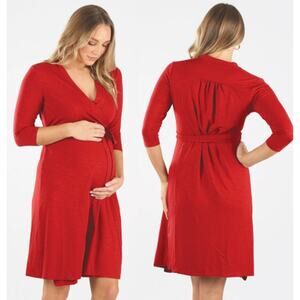 NWT Angel Maternity Classic Maternity V-Neck Wrap Feeding Dress Red Size Medium